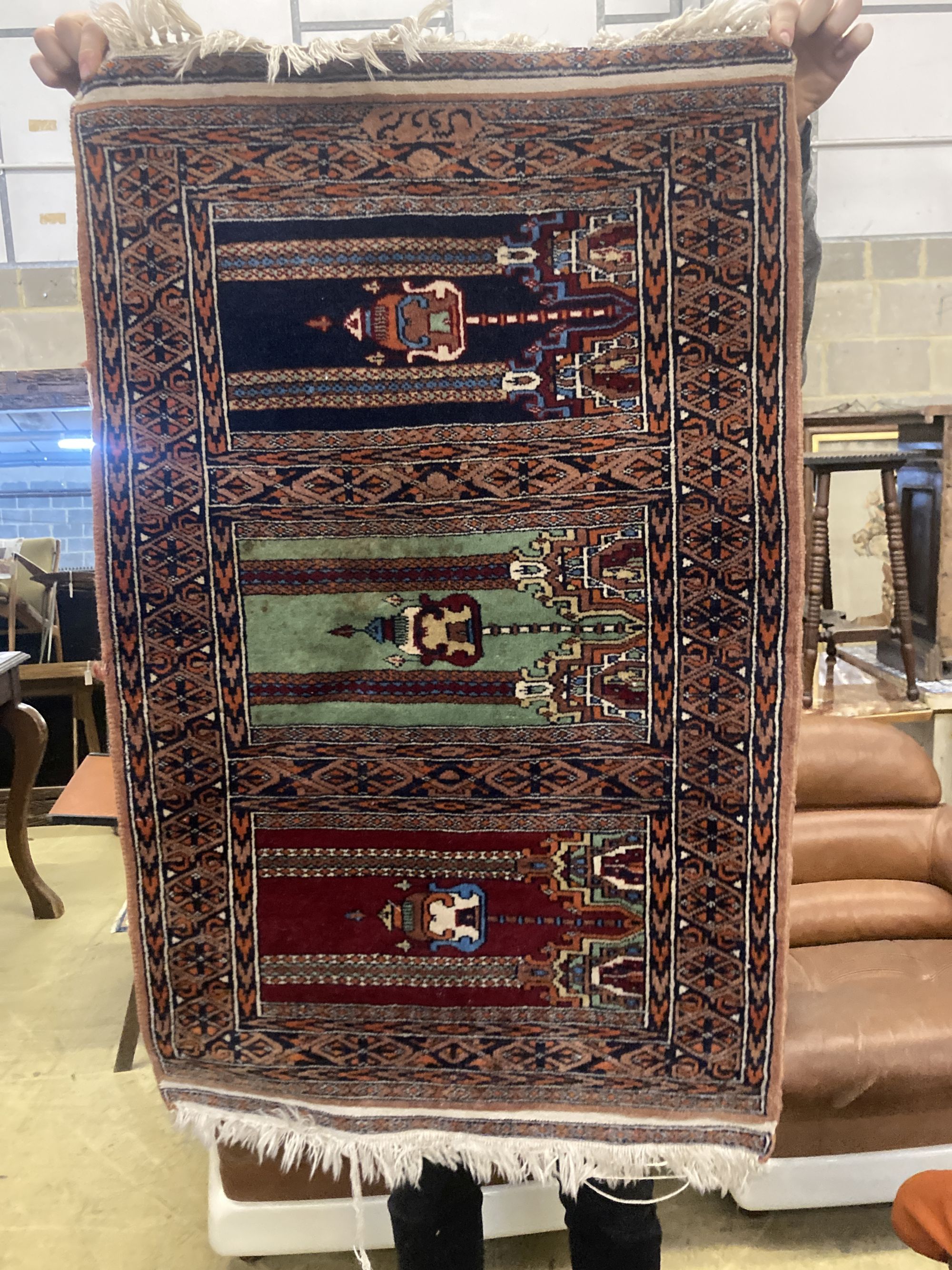 Ten Caucasian, Bokhara and North West Persian prayer mats and rugs and a Chinese mat, largest 150 x 96cm